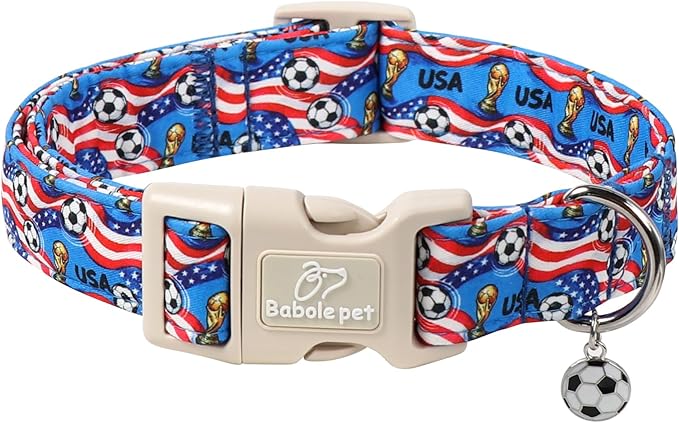 American Soccer Dog Collar Blue Patriotic Dog Collars for Large Dogs - Lightweight Adjustable 4th of July Puppy Collars Summer Stars & Stripes Male Female Dogs Collar L
