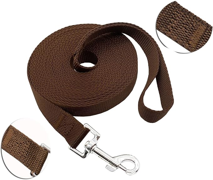 Nylon Training Dog Leash for Small Medium Large Dogs, 15ft 20ft 30ft 50ft Long Leash Dog/Puppy Lead for Obedience Recall Training, Camping (50ft, Brown)