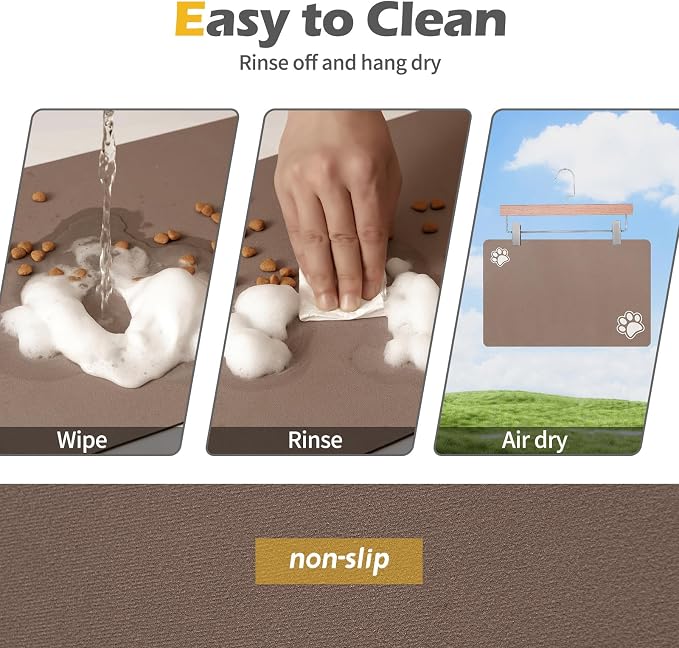 Pet Feeding Mat-Absorbent Dog Mat for Food and Water Bowl-Dog Accessories Pet Supplies-Dog Water Bowl for Messy Drinkers-No Stains Quick Dry Dog Water Dispenser Mat (12"x19", Brown)