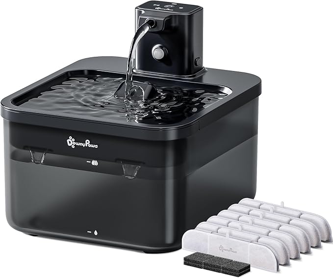 DownyPaws Cat Water Fountain Cordless, 84oz/2.5L Fursink Wireless Pet Water Fountains for Cats Indoor, Battery Operated Cat Drinking Fountain with Motion Sensor, BPA-Free, Black with 6 Filters