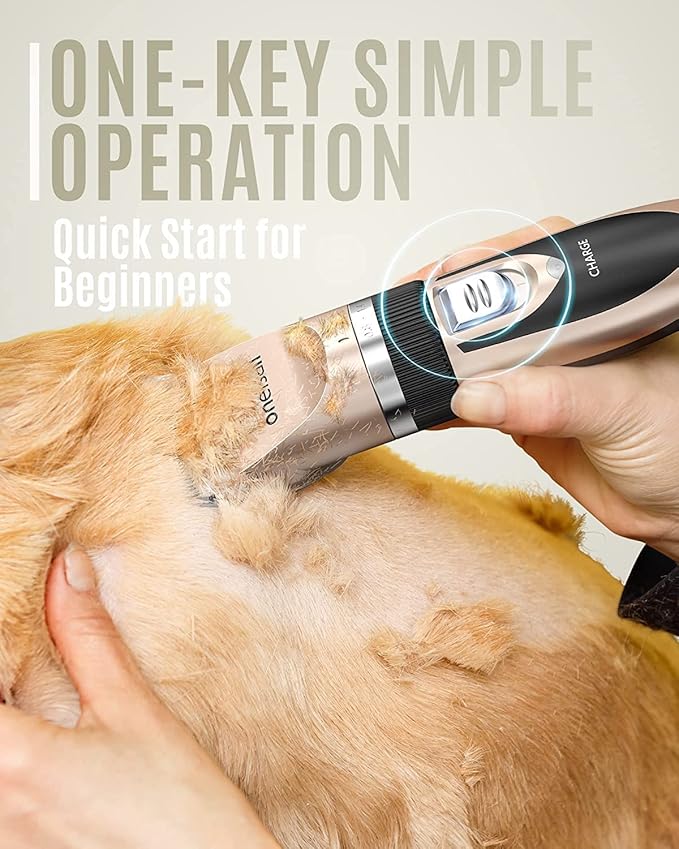 oneisall Dog Clippers Low Noise, Dog Grooming Kit with Rechargeable, Pet Shaver Cordless Electric Quiet Hair Clipper Set for Dogs Cats Pets（Gold）