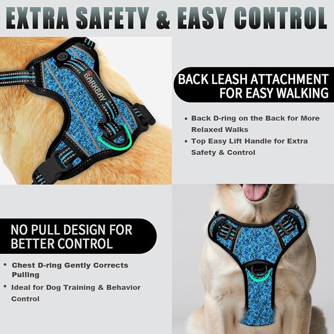 BARKBAY No Pull Dog Harness Large Step in Reflective Dog Harness with Front Clip and Easy Control Handle for Walking Training Running with ID tag Pocke(Blue/Black,M