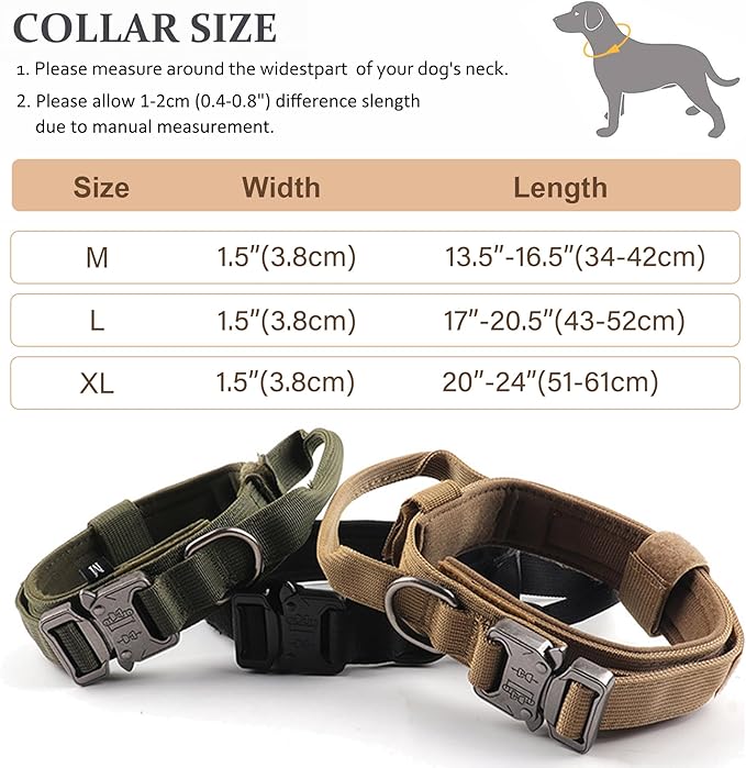 Tactical Dog Collar, Adjustable Military Training Nylon Dog Collar with Control Handle and Heavy Quick-Release Metal Buckle for Small Medium Large Dogs, Brown XL