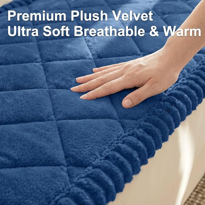 Smiry Couch Cover for Dogs, Non Slip Washable Pet Sofa Protector for Large Dogs, Cats, Fuzzy Plush Sofa Covers for 3 Cushion Couch, Against Fur, Dirt & Scratch Resistant, Navy, 27.6"×88"
