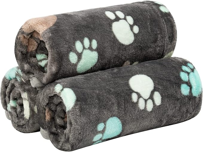Dono 1 Pack 3 Dog Blankets for Small Dogs, Soft Fluffy Paw Print Pattern Fleece Pet Blanket Warm Sleep Mat, Puppy Kitten Blanket Doggy Mat for Dog Cat Kitten Doggy (40 * 30")