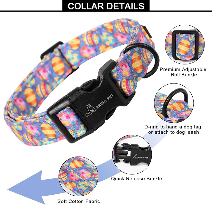 ARING PET Easter Dog Collar, Cute Purple Eggs Pet Collars with Quick Release Buckle for Puppy Small Medium Large Boy Girl Dogs-M