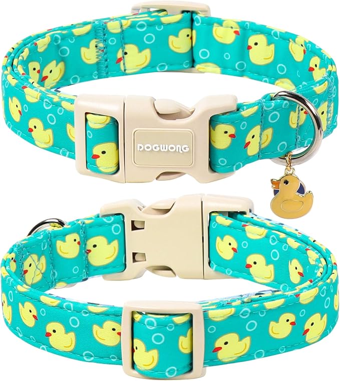 DOGWONG Ducky Pattern Cute Collar, Spring Summer Female Male Collars Pets Gift Adjustable Heavy-Duty Duck Pet Collars for Large Dogs, Neck 39-60 inches