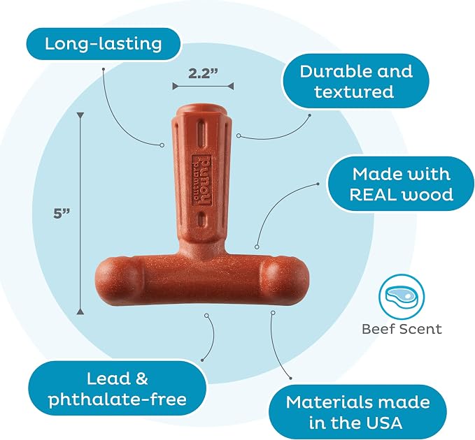 Dogwood Hold & Chew Dog Toy – Real-Wood Blend, Beef Scented, 3 Chewable Ends, Moderate Chewers, Large, 5" x 5.2" x 2.2"