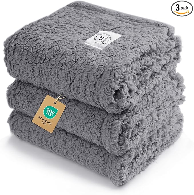 1 Pack 3 Calming Blankets Fluffy Premium Fleece Pet Blanket Soft Sherpa Throw for Dog Puppy Cat Grey Small (23" x16'')