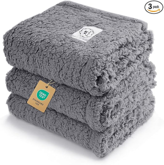 1 Pack 3 Calming Blankets Fluffy Premium Fleece Pet Blanket Soft Sherpa Throw for Dog Puppy Cat Grey Large (41" x31'')