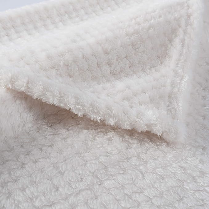 Warm Soft Fuzzy Dog or Cat Blanket, Plush Fleece Throws for Puppy, Kitten, Medium, Large Dogs - Ivory (L/40" x 48")