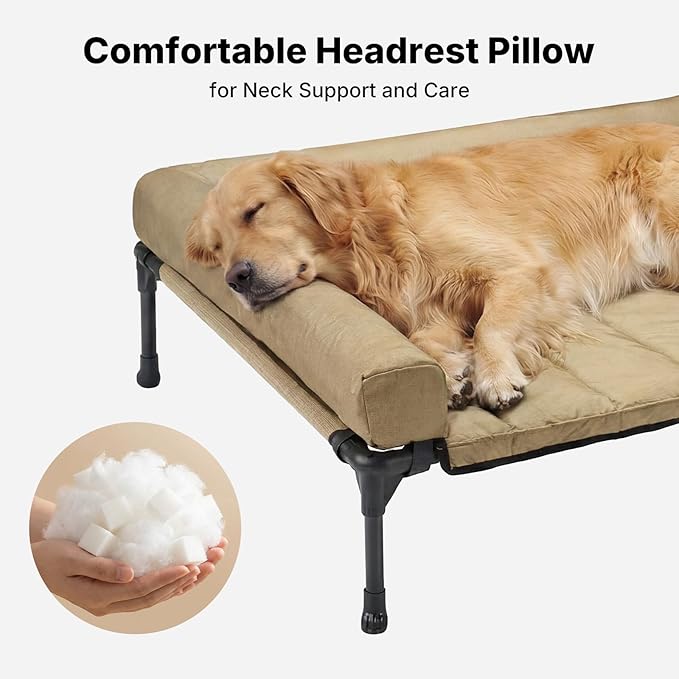 Veehoo Cooling Elevated Dog Bed Add Removable Waterproof Bolster Cushion Mat, Raised Pet Cot with Breathable Teslin Mesh, No-Slip Feet, Dog Couch Bed for Indoor Outdoor, 53 inches, Beige Coffee