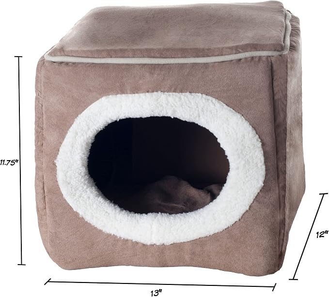 Cat House - Indoor Bed with Removable Foam Cushion - Cat Cave for Puppies, Rabbits, Guinea Pigs, and Other Small Animals by PETMAKER (Light Brown) (Pack of 2)