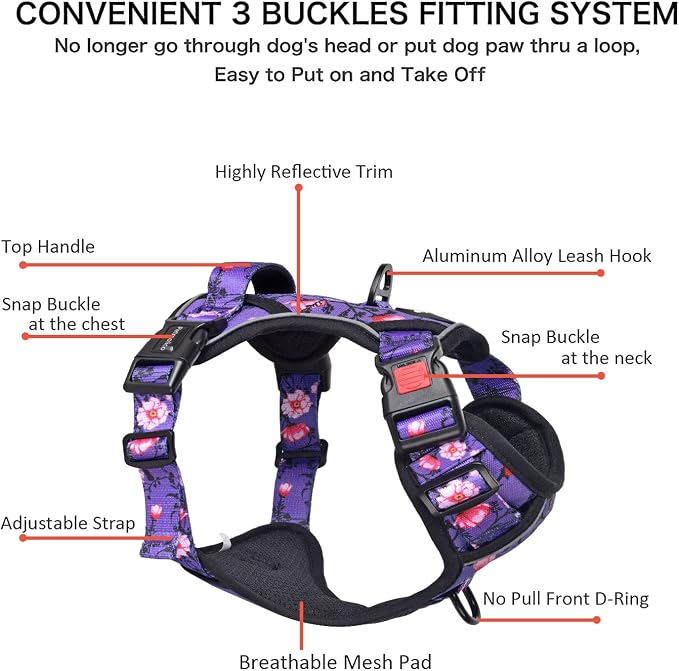 Petmolico No Pull Dog Harness Set with Leash Attachment Easy Control Handle Reflective Harness Vest Small Breed, Puppy Vest and Leash Set with Poop Bag Holder, Medium - Purple Peach