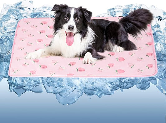 DELIFUR Dog Cooling Mat- Pet Cooling Mat Outdoor for Dogs Ice Pad for Puppy Small Medium Dog Machine Washable (Large, Pink Peach)