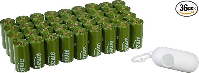 Amazon Basics Premium Leak Proof Dog Poop Bags with Dispenser and Leash Clip, Unscented, 13" x 9", 540 Count (36 Rolls of 15)