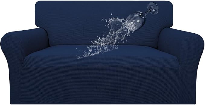 Easy-Going 100% Waterproof Loveseat Couch Cover, Dual Waterproof Sofa Cover, Stretch Jacquard Sofa Slipcover, Leakproof Furniture Protector for Kids, Pets, Dog and Cat (Loveseat, Navy)