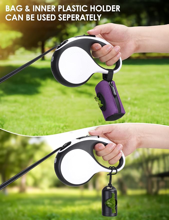 Gobeigo【Easy Pull-Out Version】 Dog Poop Bag Holder,【2-in-1 Hard Plastic Insert & Soft Fabric Bag】Snap-On Strap Dispenser Fits Retractable and Standard Leashes with 1 Roll Bags (Purple)