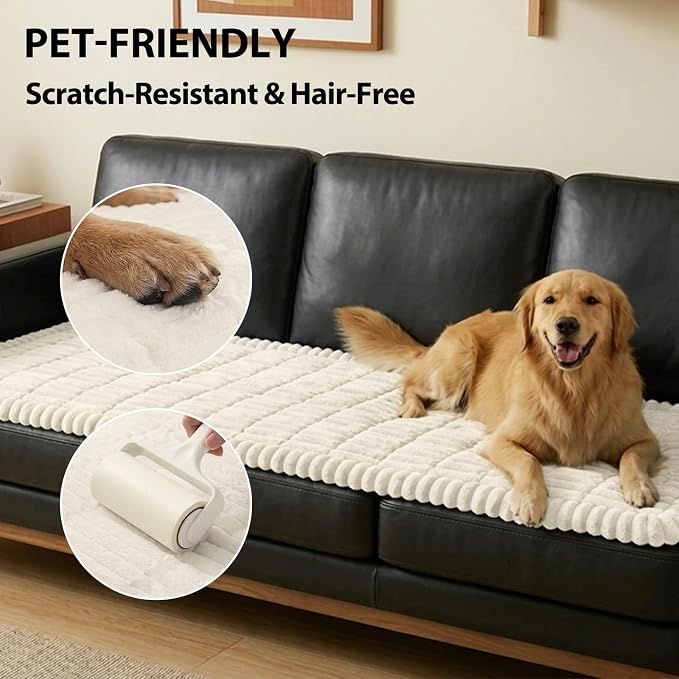 Fixwal Pet and Family Friendly Couch Covers, Washable Non-Slip Dog Mat with Waterproof Backing, Soft Plush Protector for Sofa, Car Seat, Bedside, Playpen, Camping (White, 27.6" x 82.7")