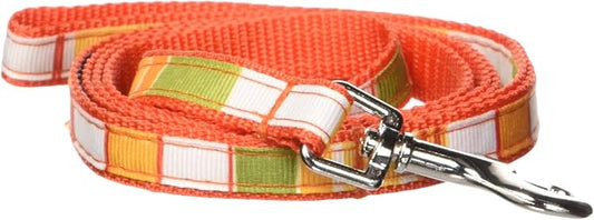 XSmall Lime/Coral Stripe Dog Leash: 1/2" Wide, 4ft Length - Made in USA.