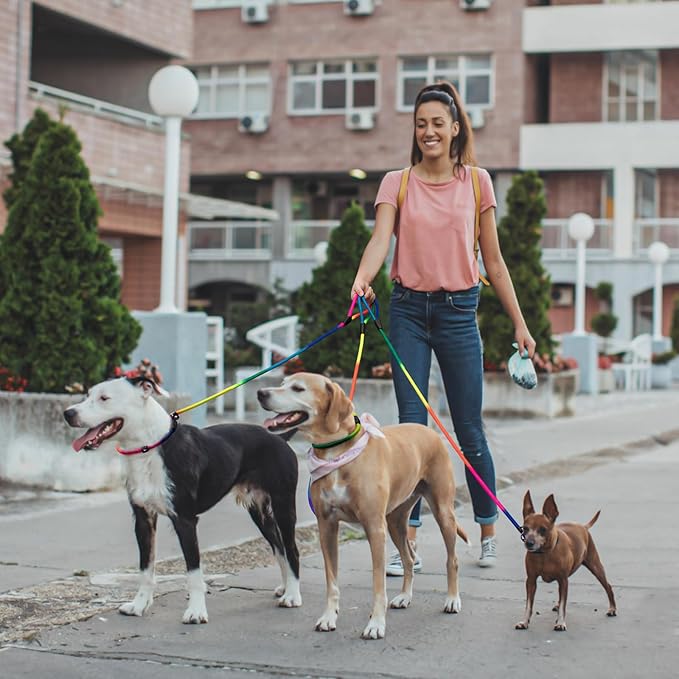 FOVRLZSE 3-Pack Adjustable Rainbow Dog Slip Leads Multi-Color, 5FT Reflective Nylon – No Collar Needed, No-Pull, Ideal for Small/Medium Dogs (Training/Walking)