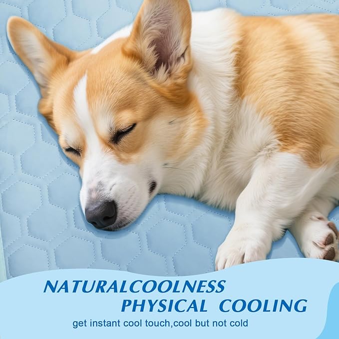 Cooling Mat for Dogs, Thick Breathable Dog Cooling Mat Q-MAX>0.45, Dog Cooling Bed Chill Cool Fiber & Non-Slip Bottom Cold Crate Pad Kennel Bed for Dog Puppy and Cat, Non-Toxic, Foldable & Washable