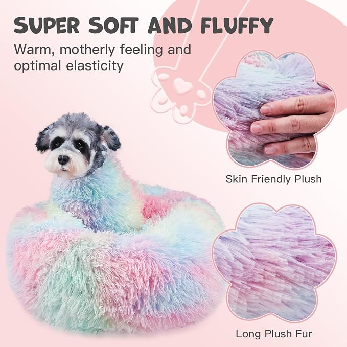 Himax Dog Beds for Large Dogs, Donut Dogs Beds with Blanket Attached, Calming Round Dog Bed Washable(20"/26"/35") Multicolor
