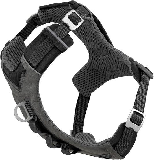 Kurgo Journey Air Dog Harness - Secure Fit for Active Dogs - Padded Chest - Lightweight Ripstop Fabric - Breathable Mesh - Reflective Trim - Back Assist Handle - Black - Medium