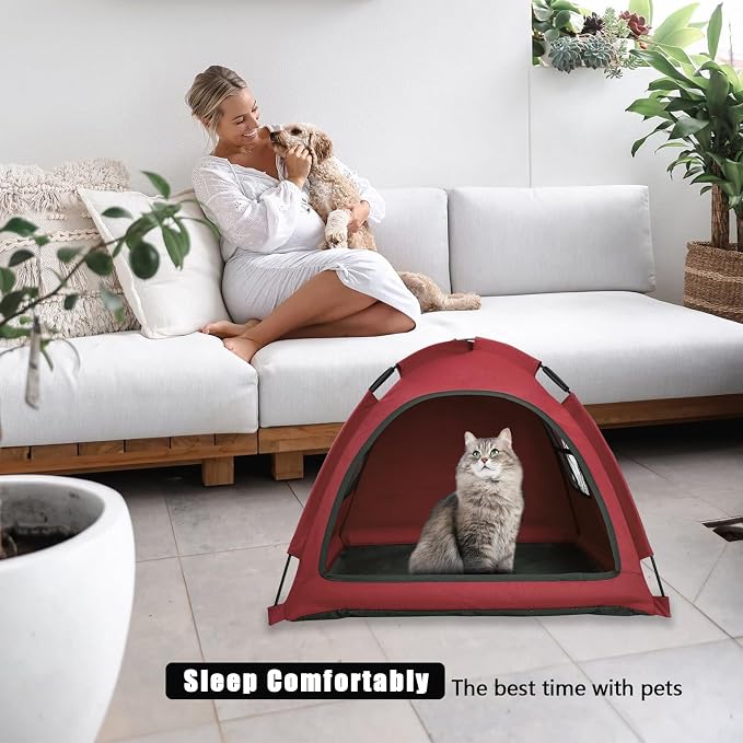 Anti-Anxiety Open Pet Tent for Cats & Dogs, Calming Hideaway | Soothing den, ventilated mesh, ripstop oxford, tip-proof. No-tools, washable cover. Indoor & outdoor. Up to 35lb. 5 colors