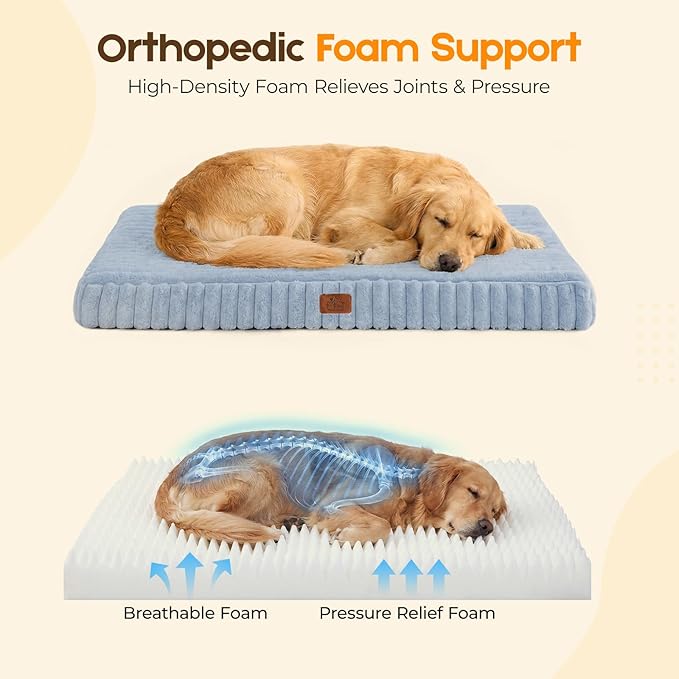 Orthopedic Dog Bed for XXL Jumbo Dog, Waterproof Pet Bed,Non-Slip Bottom and Egg-Crate Foam with Removable Washable Cover Crate Bed,Blue,47"x29"x4"