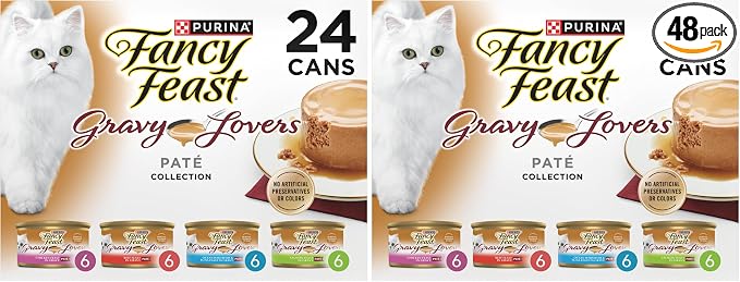 Fancy Feast Purina Gravy Lovers Variety Pack Feast Pate in Wet Cat Food Gravy - 4.5 lb. Boxes, 1 Count (Pack of 48)