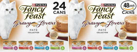 Fancy Feast Purina Gravy Lovers Variety Pack Feast Pate in Wet Cat Food Gravy - 4.5 lb. Boxes, 1 Count (Pack of 48)