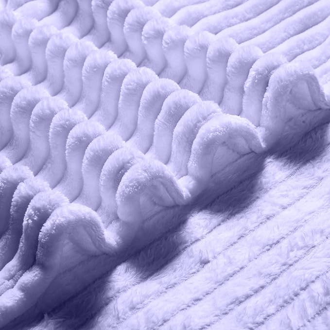 Bnuitland Fleece Throw Blanket for Couch, 300GSM Soft Warm Cozy Fluffy Throw for Adults & Kids, Stripe Pattern, All Season Sofa Bed Blanket for Home Decor, Light Purple 60"x80"