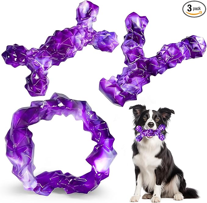 WOWBALA 3 Pack Dog Chew Toys for Aggressive Chewers,Indestructible Dog Toy for Medium Large Dogs, Chew Toys to Keep Dogs Busy,Super Chewer with Tough Nylon, Reduce Boredom & Anxiety（Bacon Flavored）