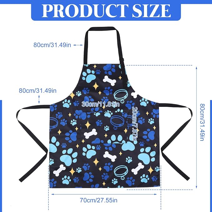 Dog Grooming Waterproof Apron with 2 Pockets, Cute Animals Puppy Dog Pets Apron