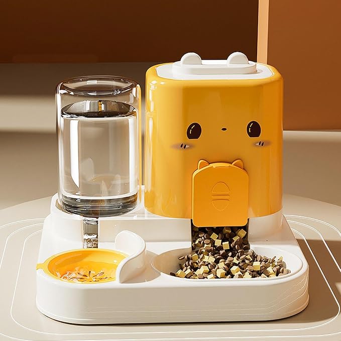 Baoblaze 2 in 1 Automatic Pet Feeder Removable Drinking Household Supplies Water Dispenser Pet Feeding Bowl for Small Dogs Kitten Puppy Bunny Animals, Yellow
