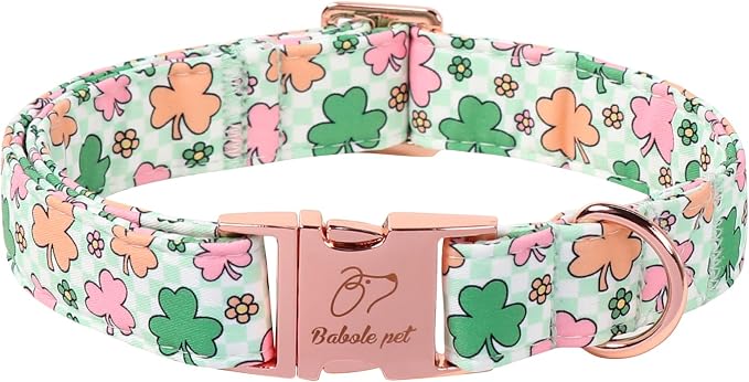 St. Patrick's Day Dog Collar for Puppy Small Dogs - Lucky Clover Pastel Dog Collars, Irish Spring Shamrock Pet Collars, Adjustable Heavy Duty Dogs Collar with Metal Buckle XS