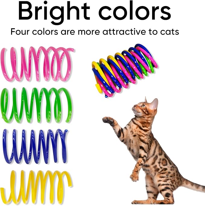 Cat Springs Toys 60 Packs for Indoor Cats,Colorful & Durable Plastic Spring Coils Attract Cats for Swatting Biting Hunting Interactive Cat Toys
