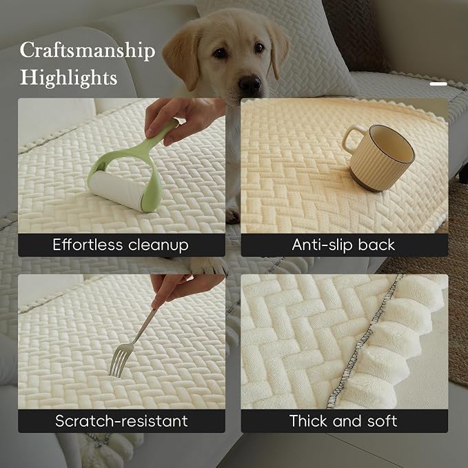 Herringbone Couch Cover for Dogs - Large Silicone Particles Non Slip Pet Sofa Protector Thick Soft Furniture Mat for Dogs Cats Washable Heavy Duty Slipcover for 3 Cushion Couch, Sectional