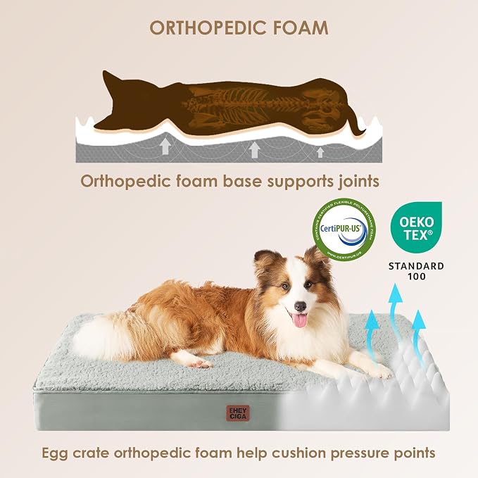 EHEYCIGA Orthopedic Dog Beds for Large Dogs with Removable Washable Cover for Crate, Greyish Green, 35x23