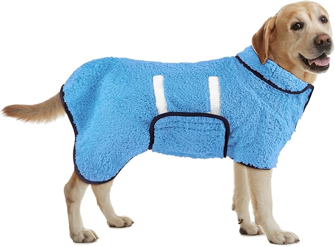 Bienbee Dog Bathrobe, Quick Drying Super Absorbent Pet Robes for Small Medium Large Dogs, Drying Coat for After Bath & Swim, Warm & Cozy Dogs Towels, Dog Puppy Bath Supplies,Light Blue L