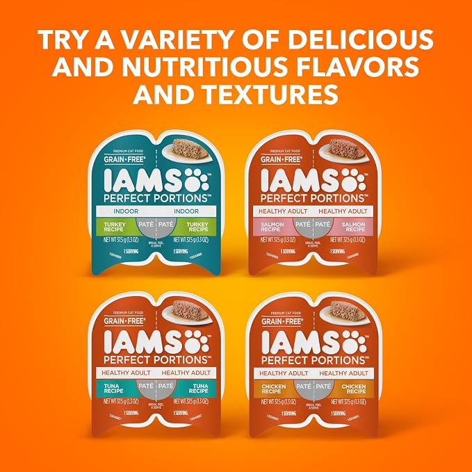 IAMS Perfect Portions Sensitive Digestion & Skin Wet Cat Food Pate, Healthy Adult Grain Free Pate, Chicken Recipe, 2.6 oz. (24 Twin Packs)