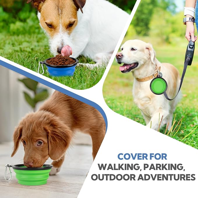 Collapsible Dog Bowls for Travel, 2-Pack Dog Portable Water Bowl for Dogs Cats Pet Foldable Feeding Watering Dish for Parking Camping Walking with 2 Carabiners Clip (12oz, Small, Blue+Green)