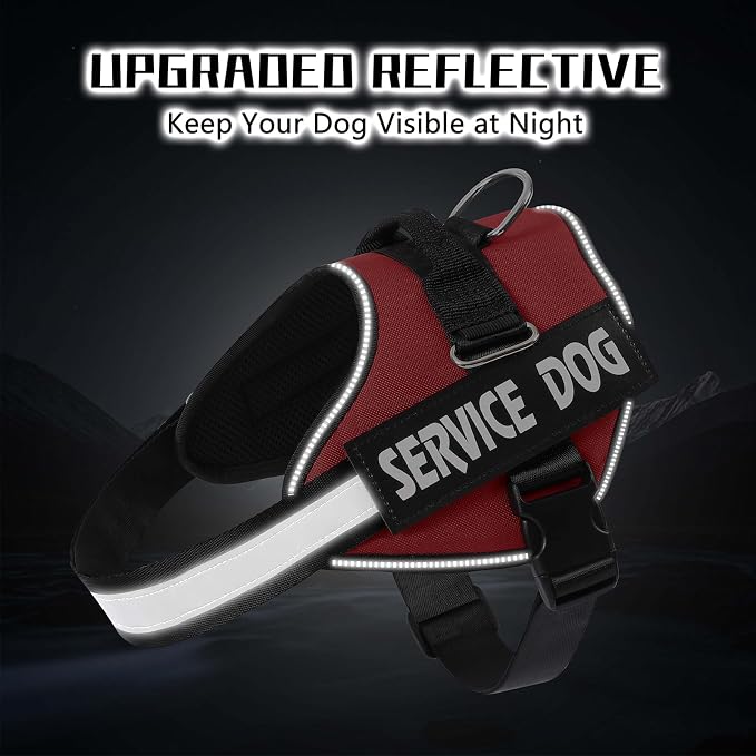 MUMUPET Service Dog Vest, No Pull Reflective Adjustable Harness with Handle, Soft Breathable Padding for Large Dogs, 2 Removable Velcro Patches (Red, L)