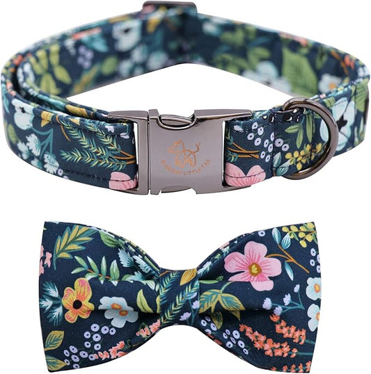 Elegant little tail Dog Collar with Bow, Flower Pattern Soft Comfy Bowtie Dog Collar Adjustable Pet Gift Collars for Small Medium Large Dogs