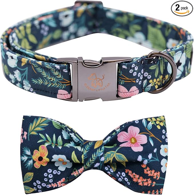 Elegant little tail Dog Collar with Bow, Flower Pattern Soft Comfy Bowtie Dog Collar Adjustable Pet Gift Collars for Small Medium Large Dogs