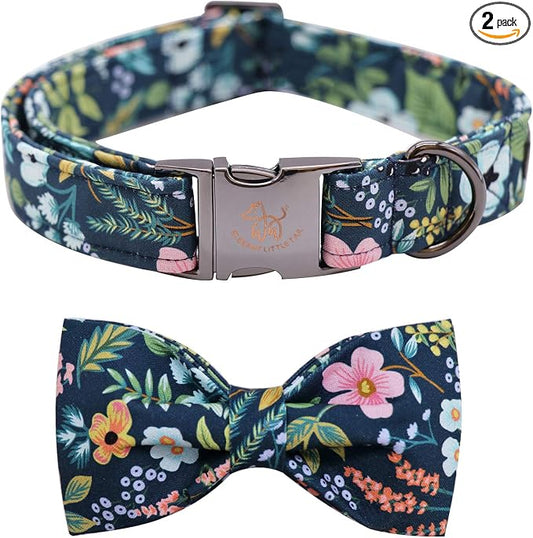 Elegant little tail Dog Collar with Bow, Flower Pattern Soft Comfy Bowtie Dog Collar Adjustable Pet Gift Collars for Small Medium Large Dogs