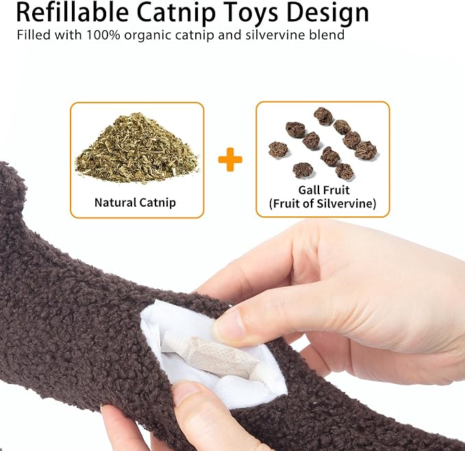 ETEKYER Refillable Catnip Toy with Crinkle Sound, Large, 13.77 Inches | Durable Cat Kicker Toy, Organic Catnip & Silvervine, Interactive Fun Chew Toy, For Indoor Cats, Boredom Relief