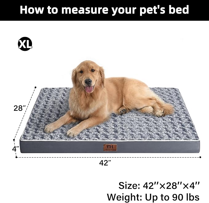 WESTERN HOME WH Orthopedic XL Dog Bed, Waterproof Extra Large Dog Bed with Removable Washable Cover and Nonskid Bottom, Thick Egg Crate Foam XL Pet Beds, Grey 42"