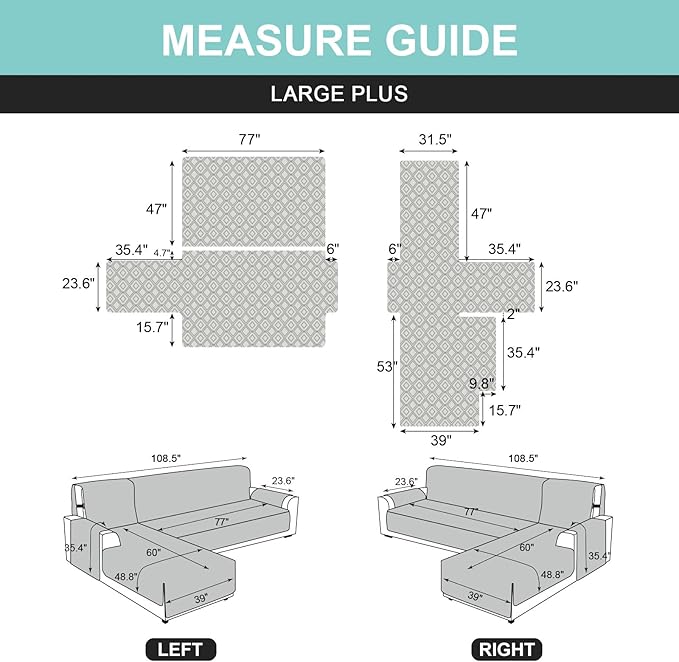 Genina Sectional Couch Covers for Dogs L Shaped Sofa Covers Chaise Lounge Cover Reversible Couch Covers for Sectional Sofa L Shape Furniture Protectors Cover for Pets, Kids (Beige, Sofa Large)